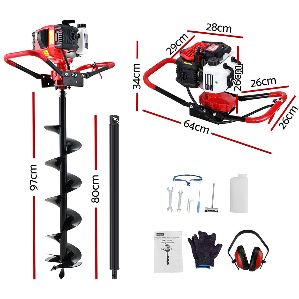 Post Hole Digger 65CC 200MM Petrol Drill Auger with Extension Bits