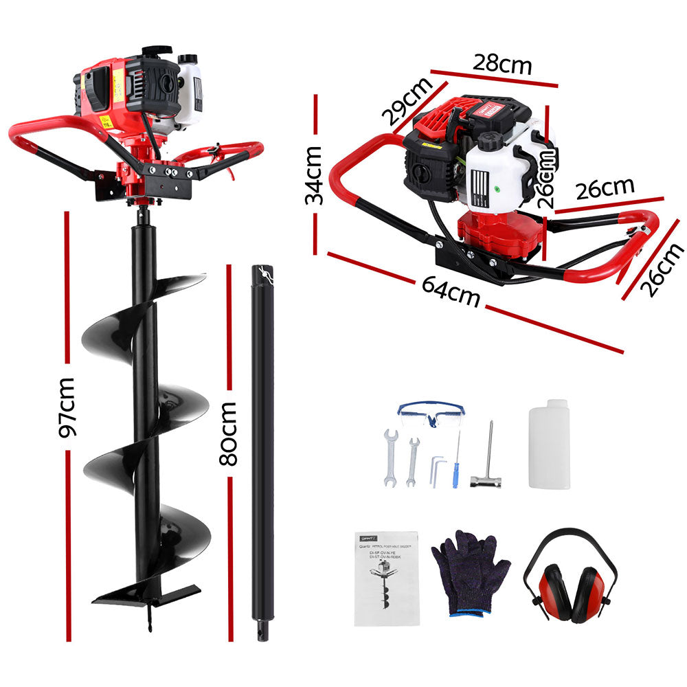 Post Hole Digger 65CC 300MM Petrol Drill Auger with Extension Bits