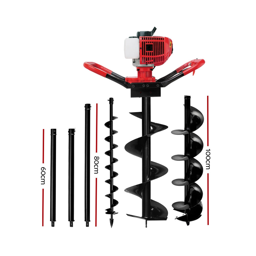 Petrol Post Hole Digger 66CC Drill with Extension Auger Bits