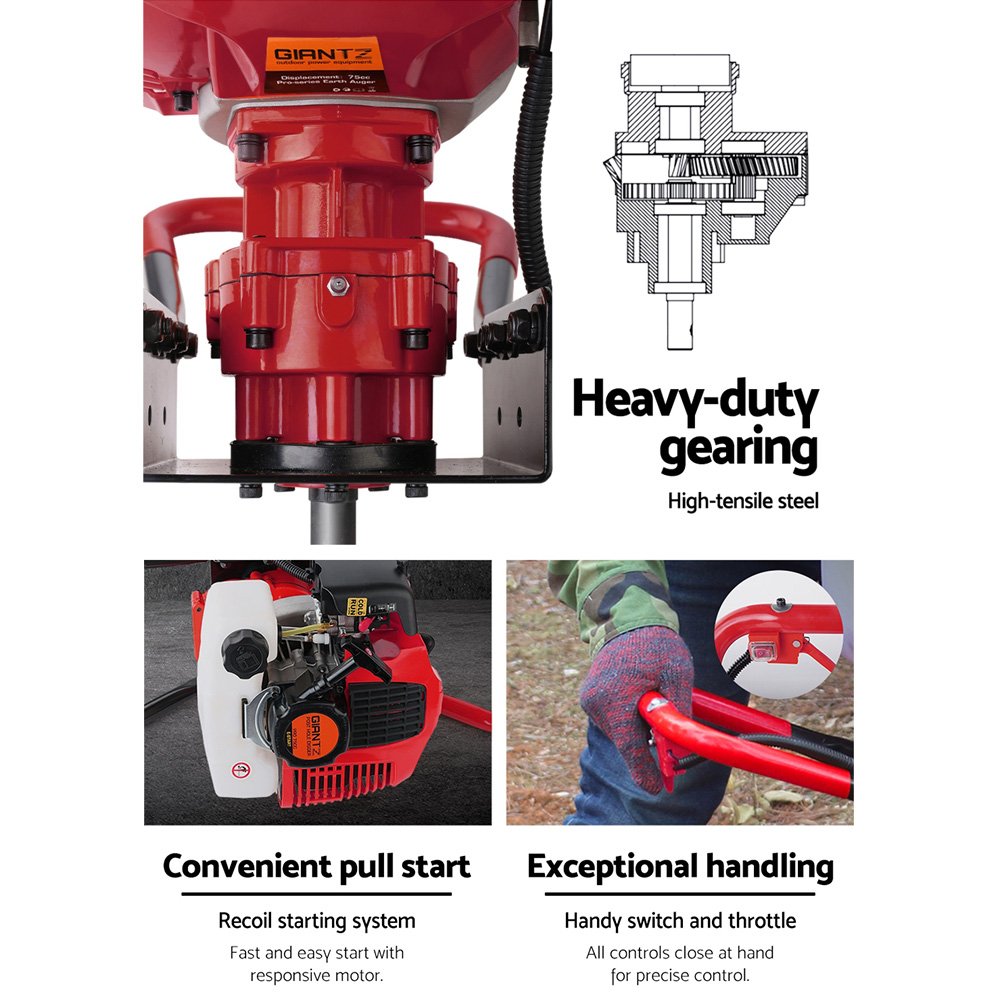 Petrol Post Hole Digger 66CC Drill with Extension Auger Bits