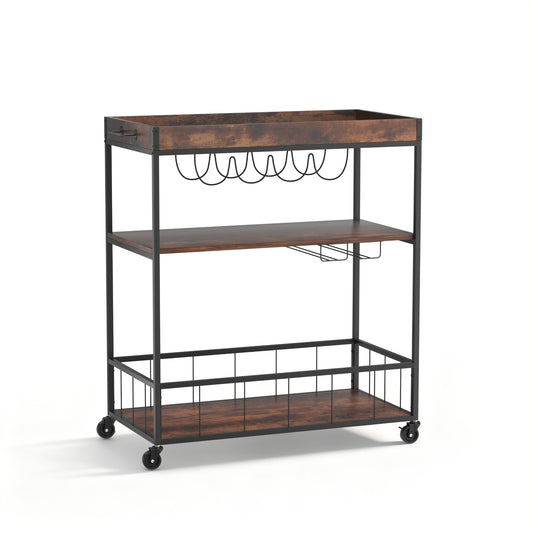 Kitchen Island Rolling Serving Cart with Storage