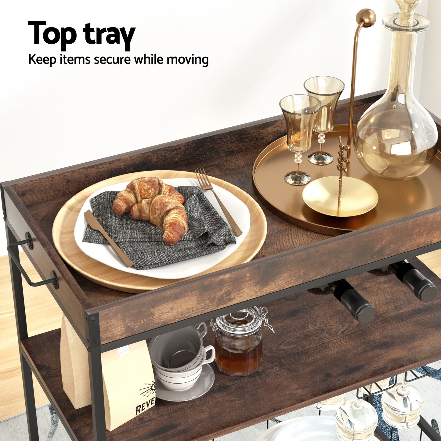 Kitchen Island Rolling Serving Cart with Storage