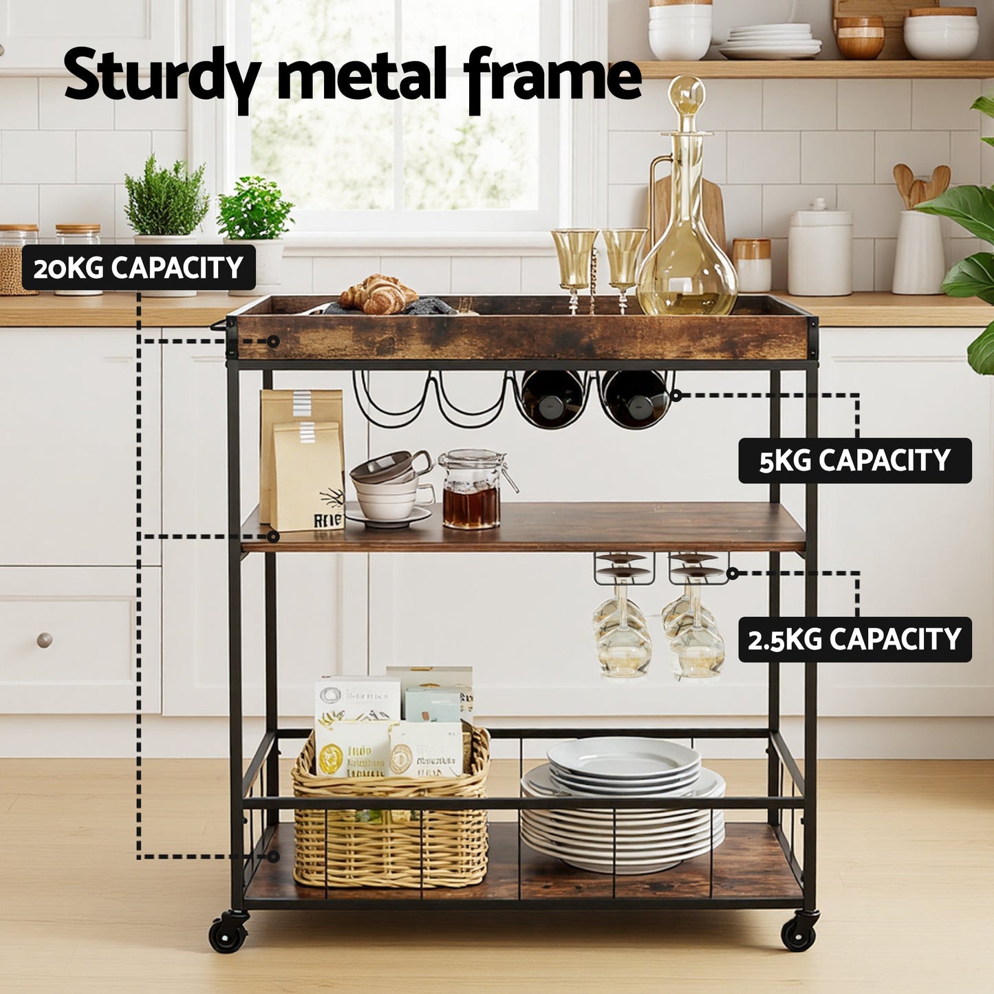 Kitchen Island Rolling Serving Cart with Storage