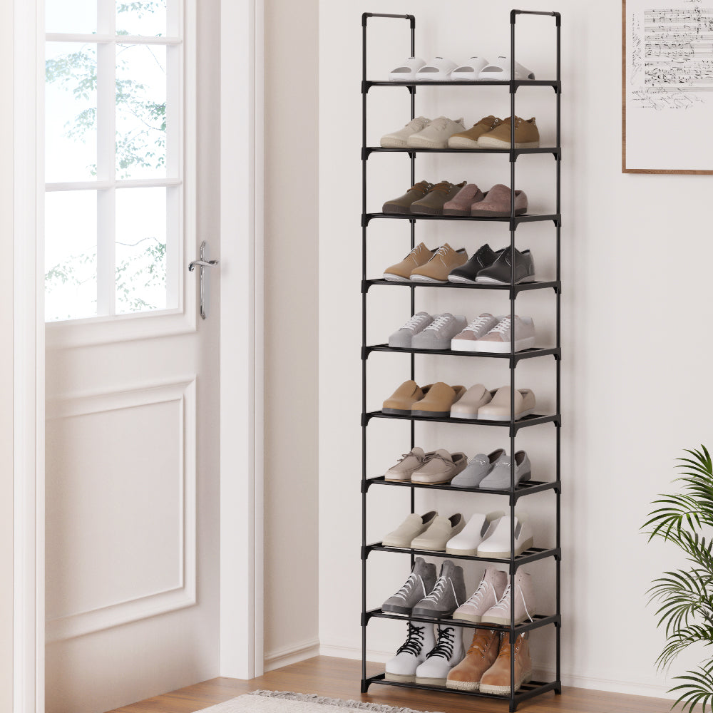 Shoe Rack Shoe Storage Shelf 10-tier 20 Pairs DIY Stackable Black Metal