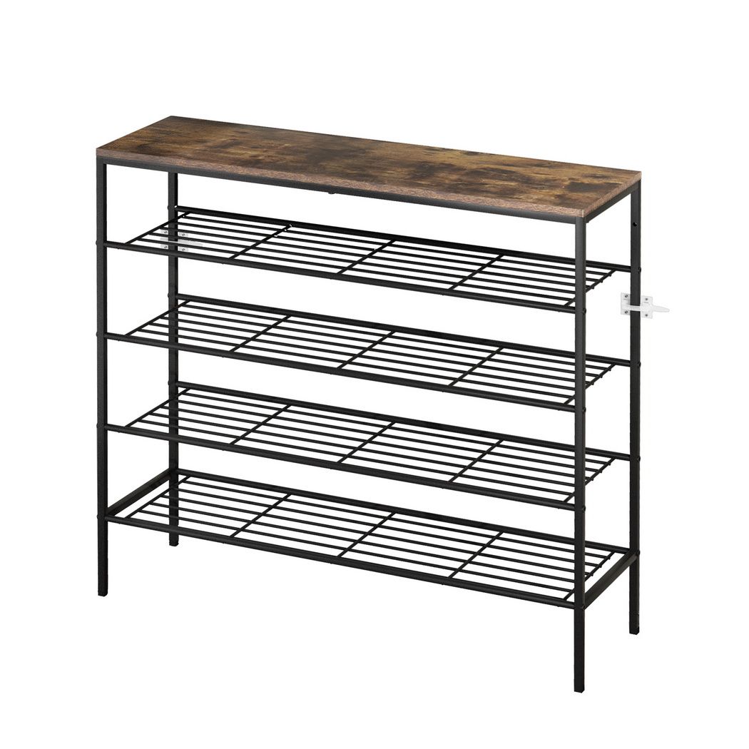 Shoe Rack 5-Tier Storage Organizer Shelf Metal Frame for 25 Pairs - Walnut