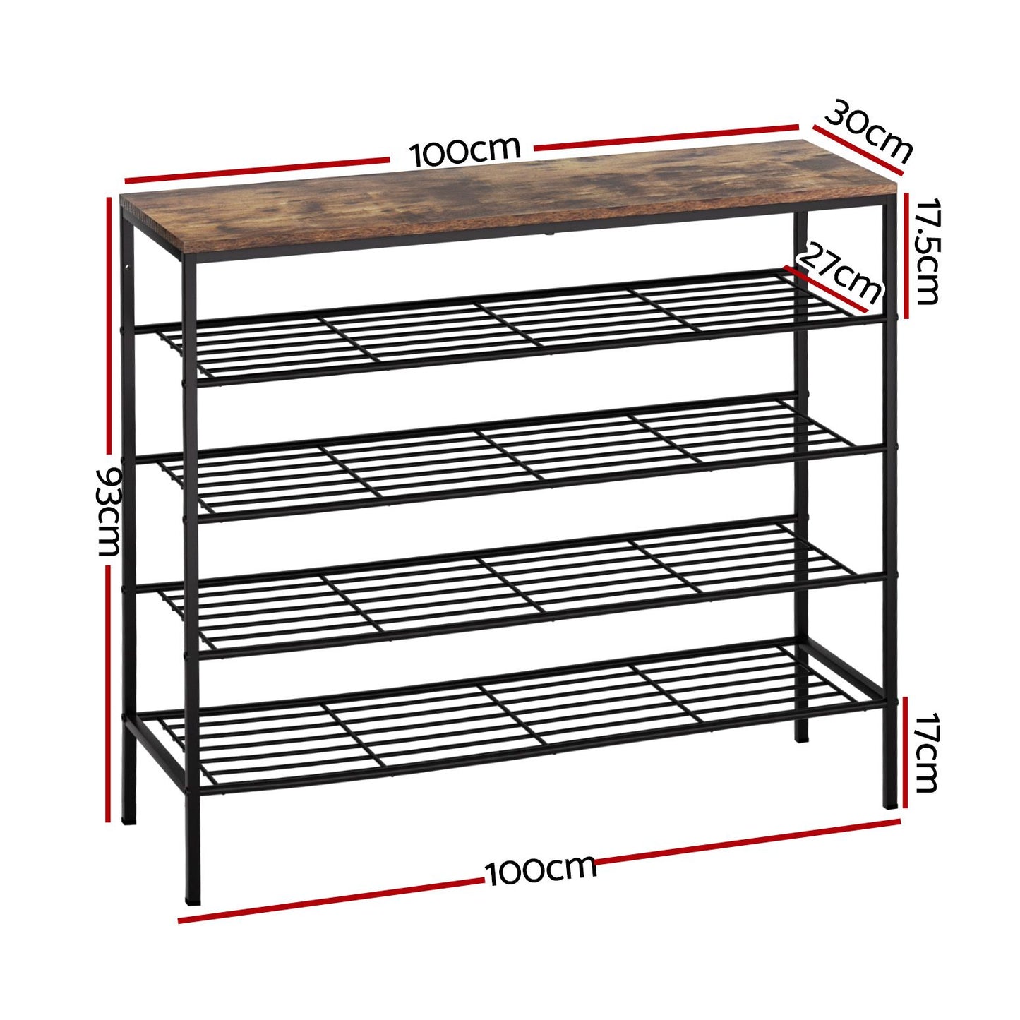 Shoe Rack 5-Tier Storage Organizer Shelf Metal Frame for 25 Pairs - Walnut
