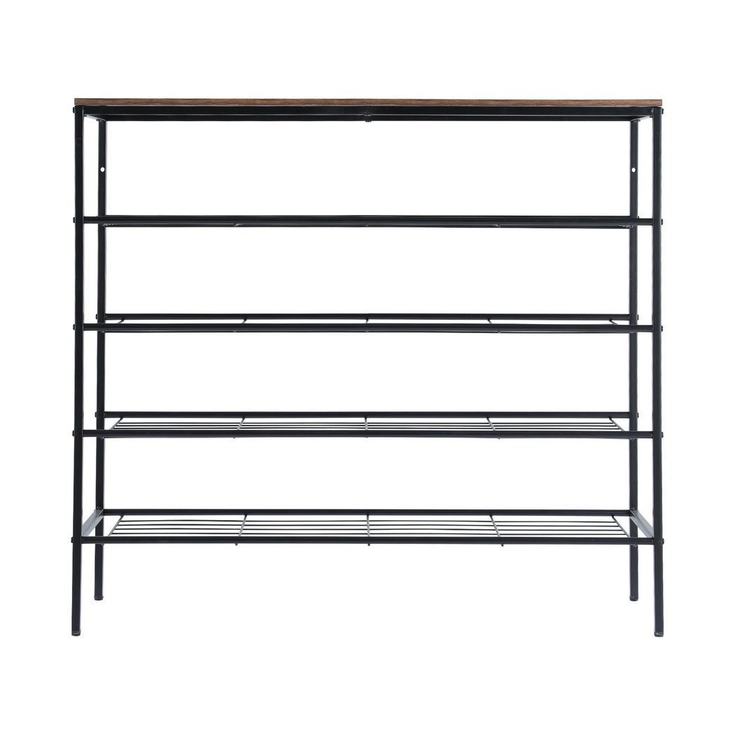 Shoe Rack 5-Tier Storage Organizer Shelf Metal Frame for 25 Pairs - Walnut