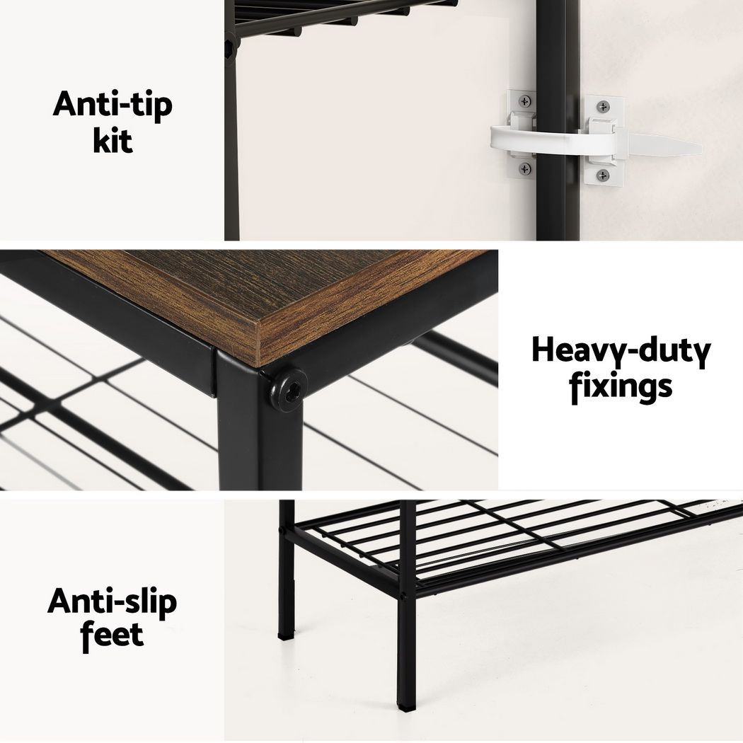 Shoe Rack 5-Tier Storage Organizer Shelf Metal Frame for 25 Pairs - Walnut