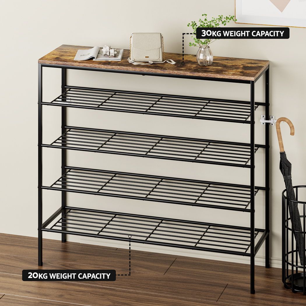 Shoe Rack 5-Tier Storage Organizer Shelf Metal Frame for 25 Pairs - Walnut