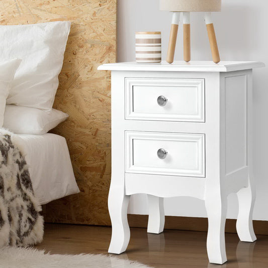 Bedside Table Drawers French Storage with Cabinet Nightstand