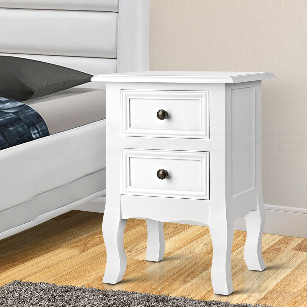 White 2 storage cabinet with table drawers french nightstand