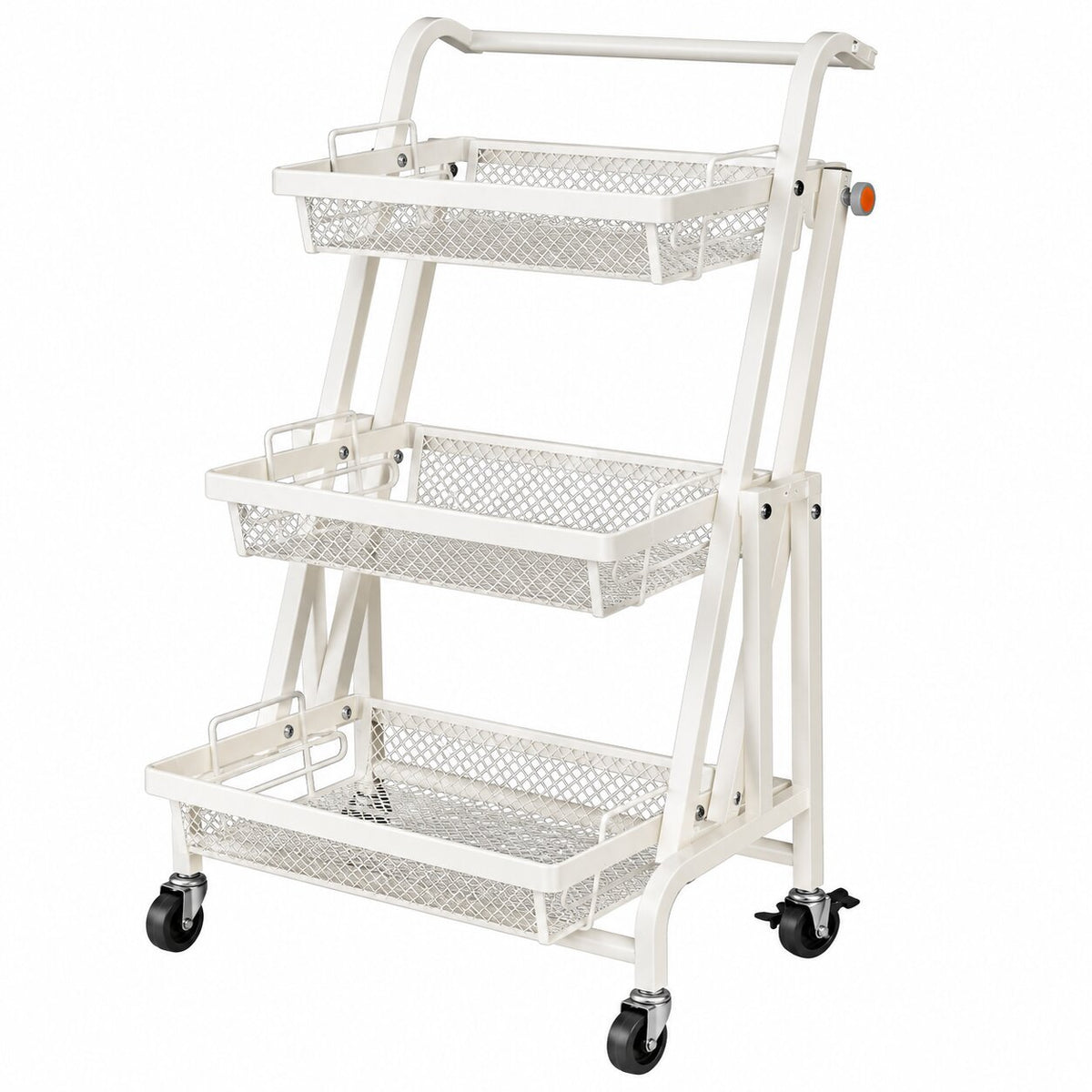 3-Tier Rolling Storage Trolley with Mesh Baskets - White