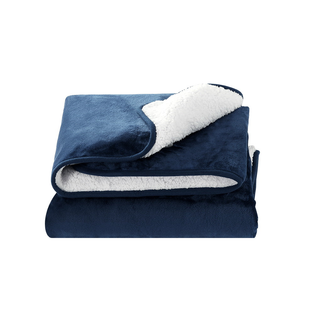 Heated Blanket Throw Rug Washable Snuggle Flannel Winter - Navy