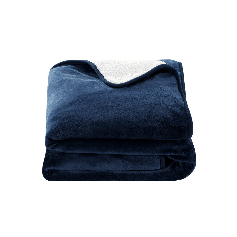 Heated Blanket Throw Rug Washable Snuggle Flannel Winter - Navy