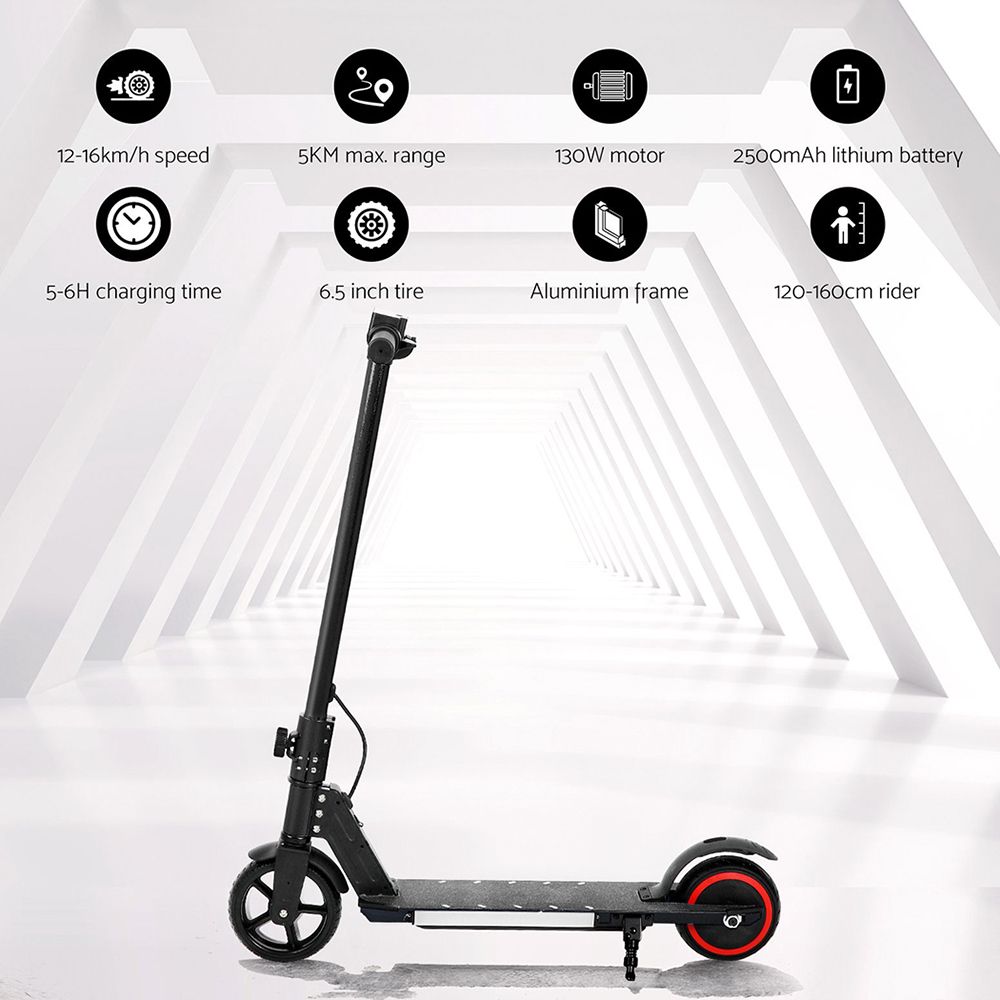 Scooter 130W 16KM/H LED Light Folding Portable for Kids Teens - Black