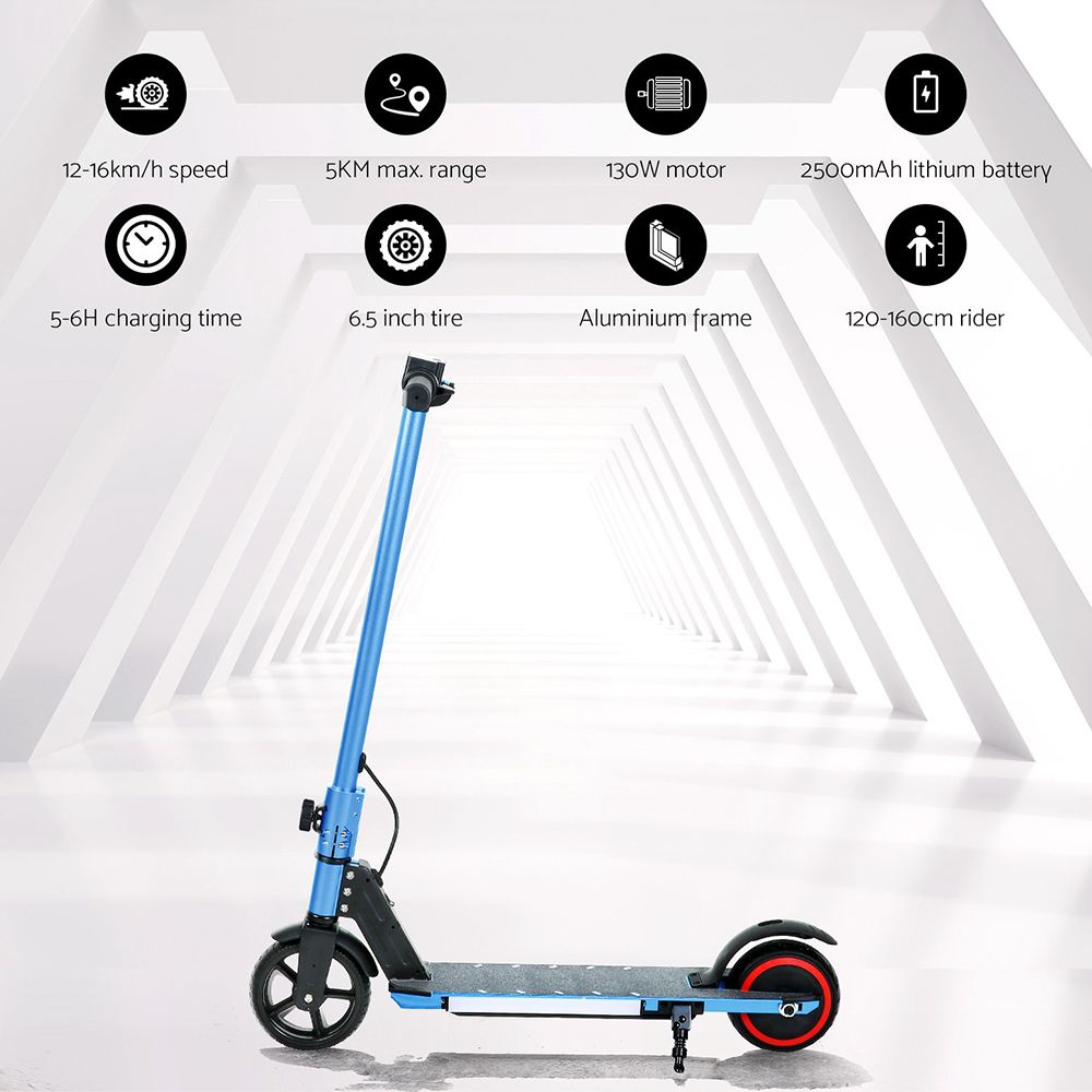 Scooter 130W 16KM/H LED Light Folding Portable for Kids Teens - Blue