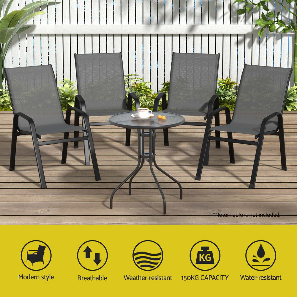 6PC Outdoor Dining Chairs Stackable Lounge Chair Patio Furniture Grey