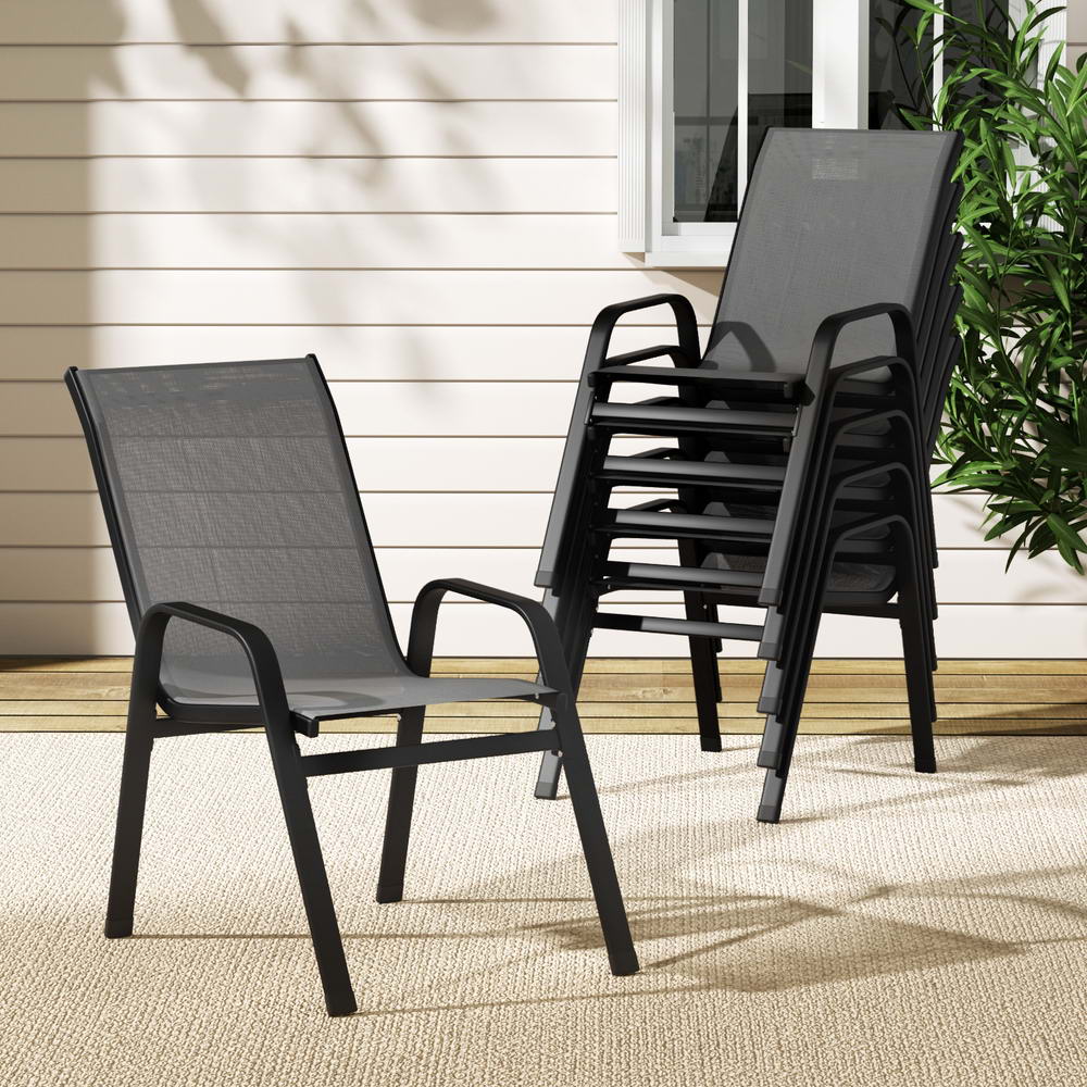 Outdoor Dining Chairs Set 6PC Stackable Lounge Chair Patio Furniture - Grey