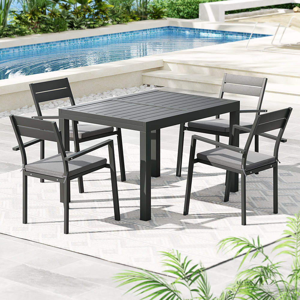 Outdoor Dining Set 5 Piece Aluminum Extendable Table Setting Black