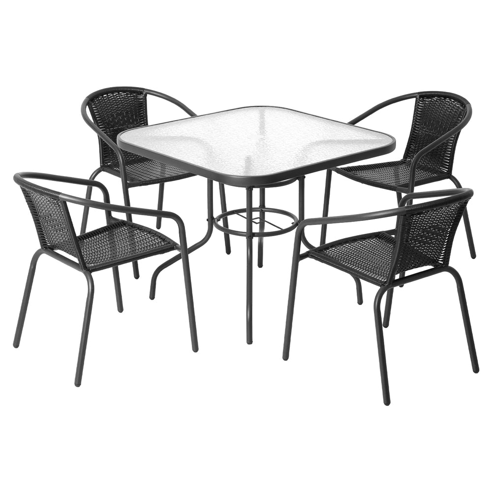 Outdoor Dining Set 5-Piece Steel Stackable Chairs Table Patio Furniture