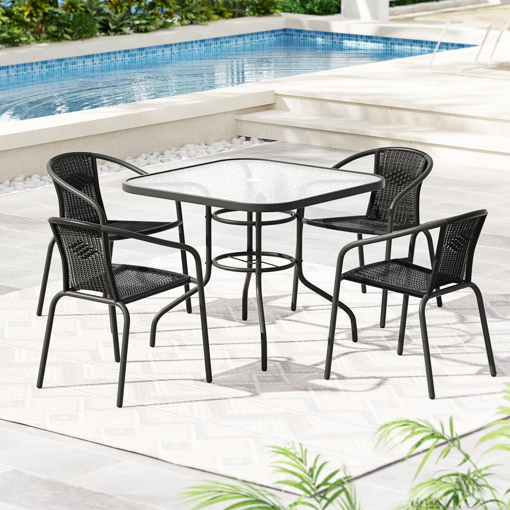 Outdoor Dining Set 5-Piece Steel Stackable Chairs Table Patio Furniture