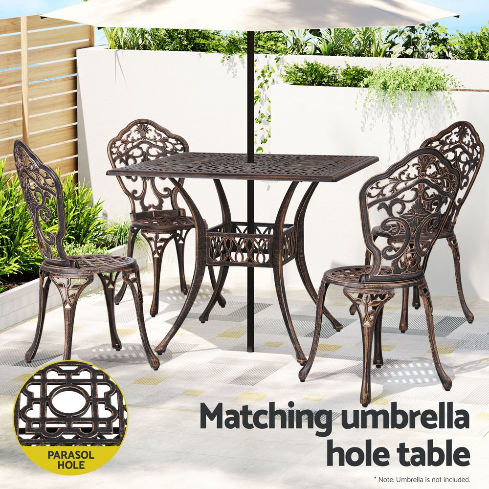 Outdoor Dining Set 5 Piece Chairs Table Cast Aluminum Patio Brown