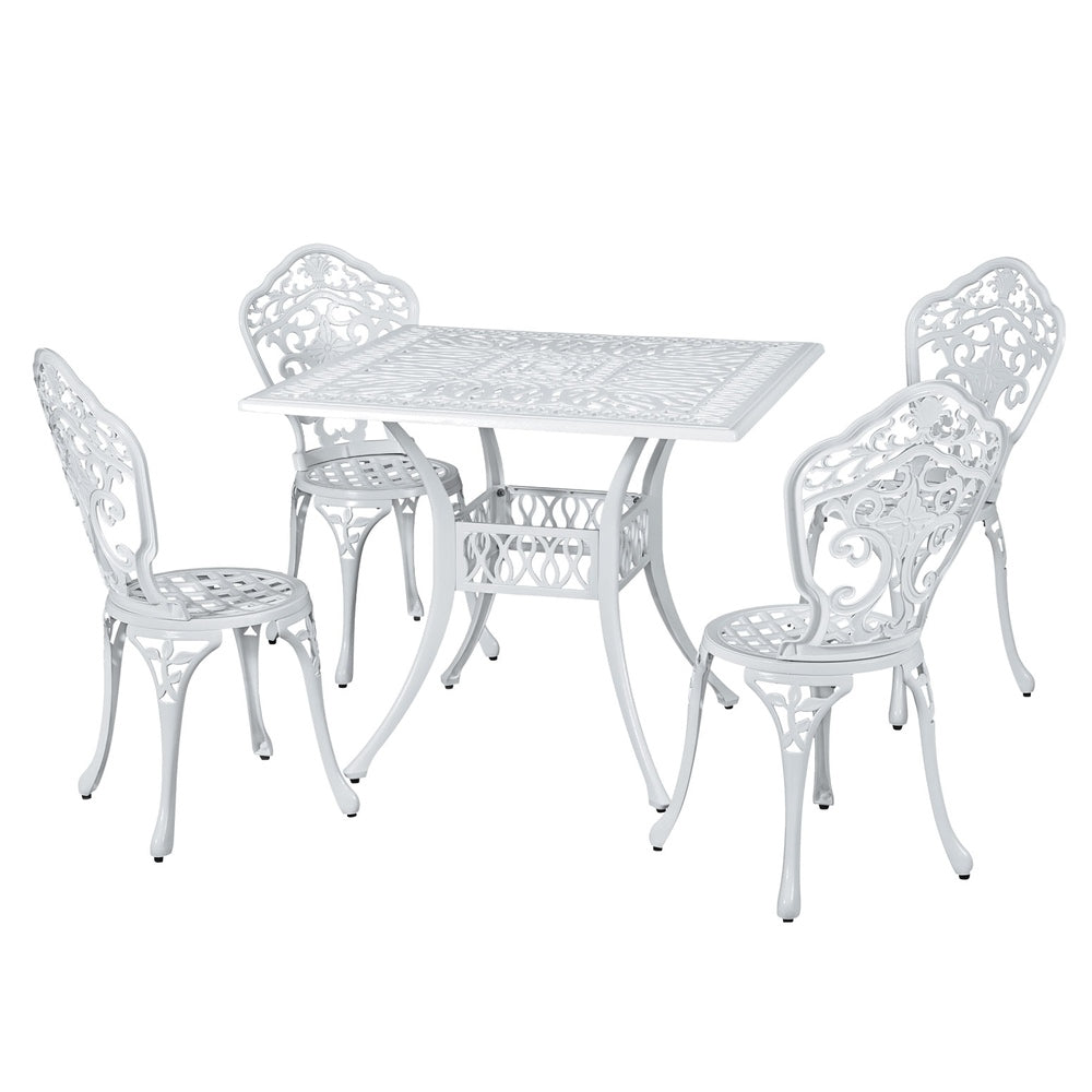 Outdoor Dining Set 5 Piece Chairs Table Cast Aluminum Patio White