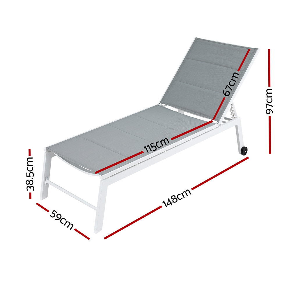 Sun Lounger Chaise Lounge Wheels Patio Furniture Outdoor Setting White