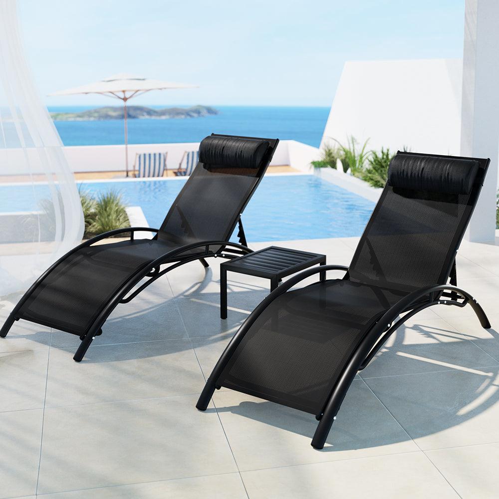 Sun Lounge Outdoor Lounger Steel Table Chairs Patio Furniture Set 3PC