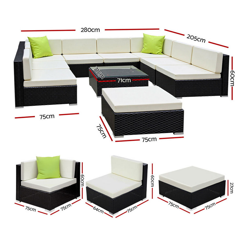 Outdoor Furniture 10PC Sofa Set with Storage Cover Wicker