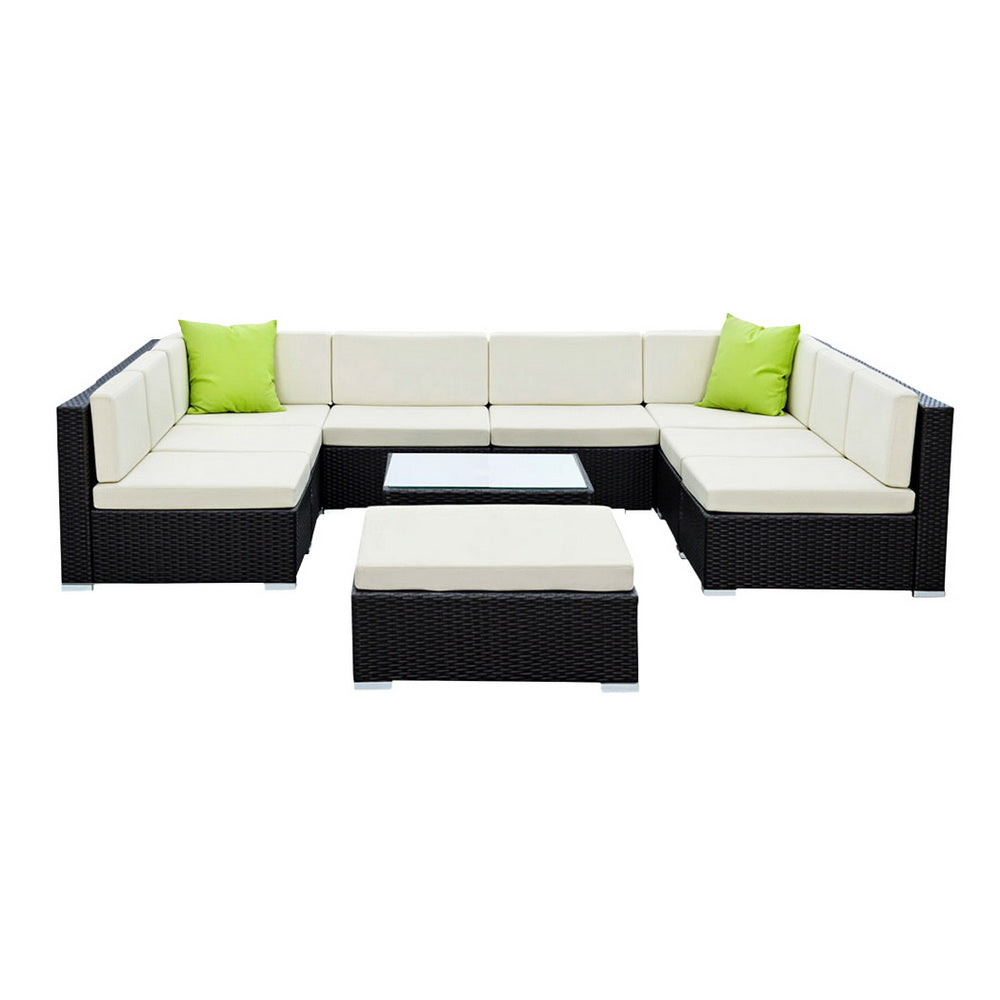 Outdoor Furniture 10PC Sofa Set with Storage Cover Wicker