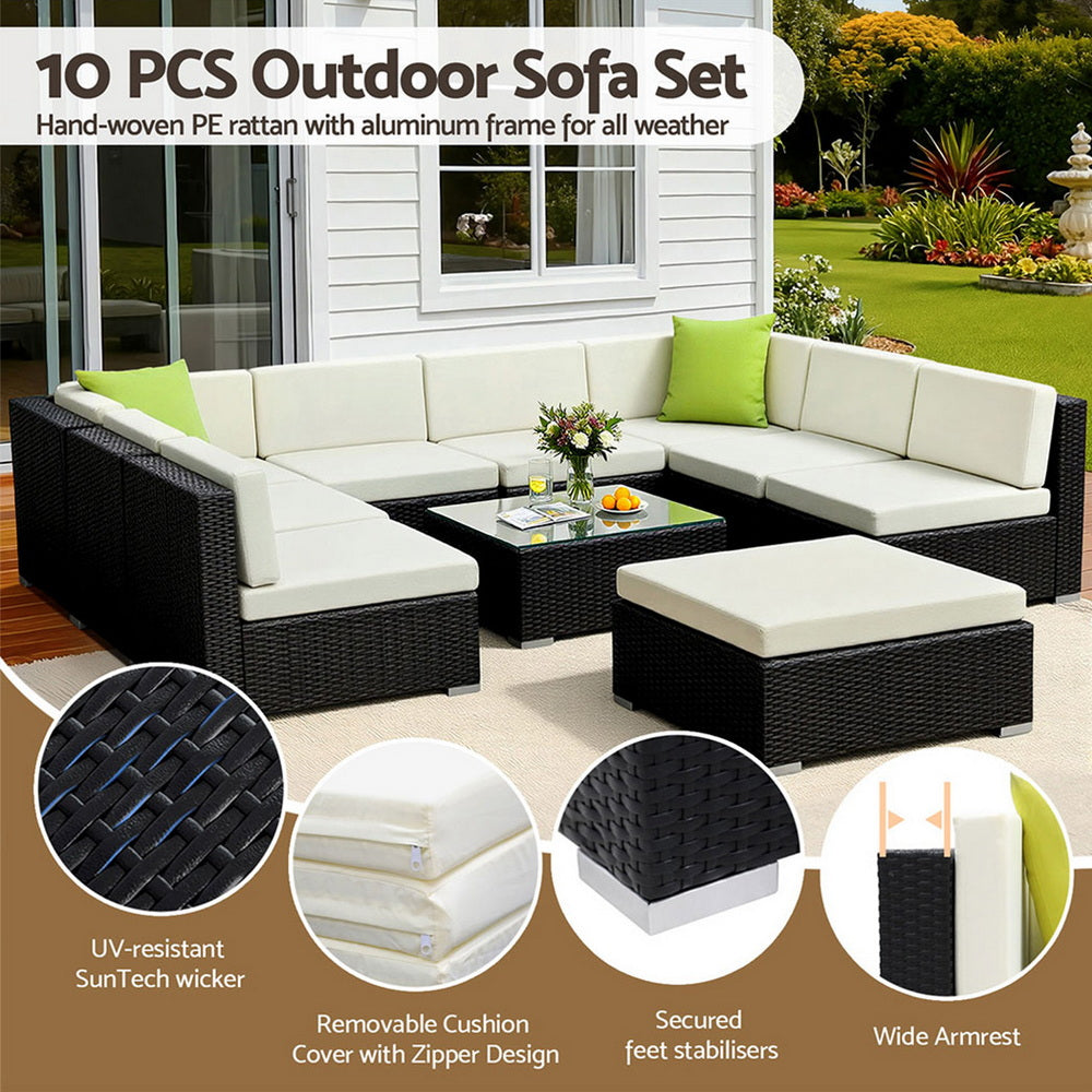 Outdoor Furniture 10PC Sofa Set with Storage Cover Wicker