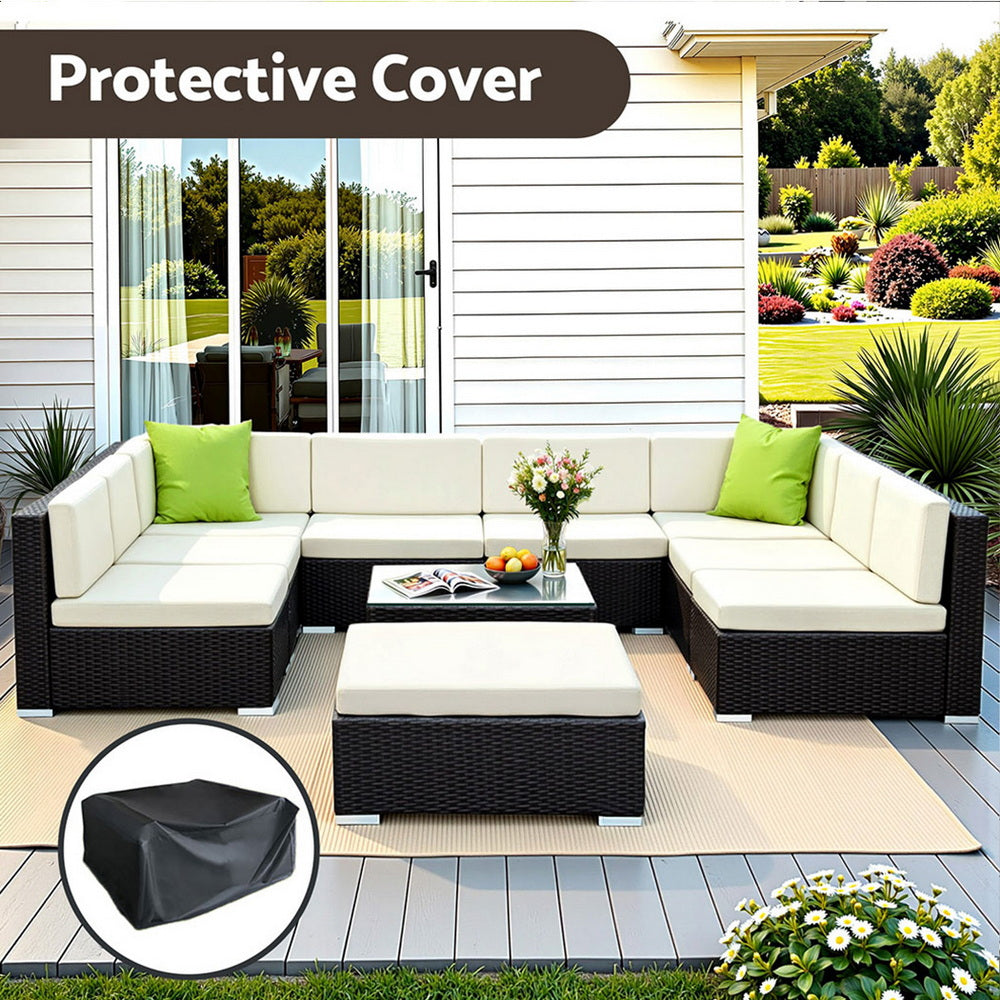 Outdoor Furniture 10PC Sofa Set with Storage Cover Wicker