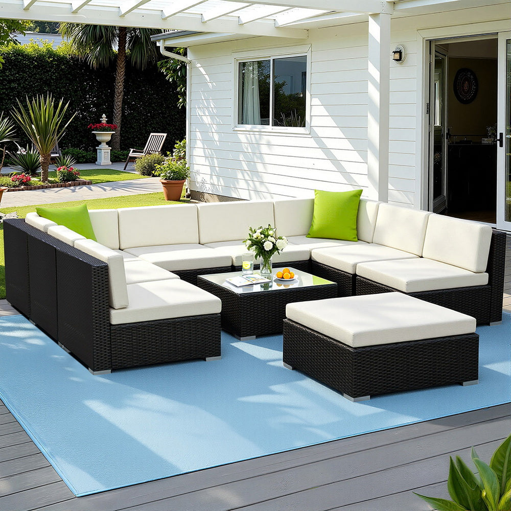Outdoor Furniture 10PC Sofa Set with Storage Cover Wicker