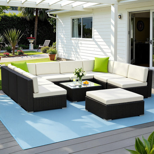 Outdoor Furniture 10PC Sofa Set with Storage Cover Wicker