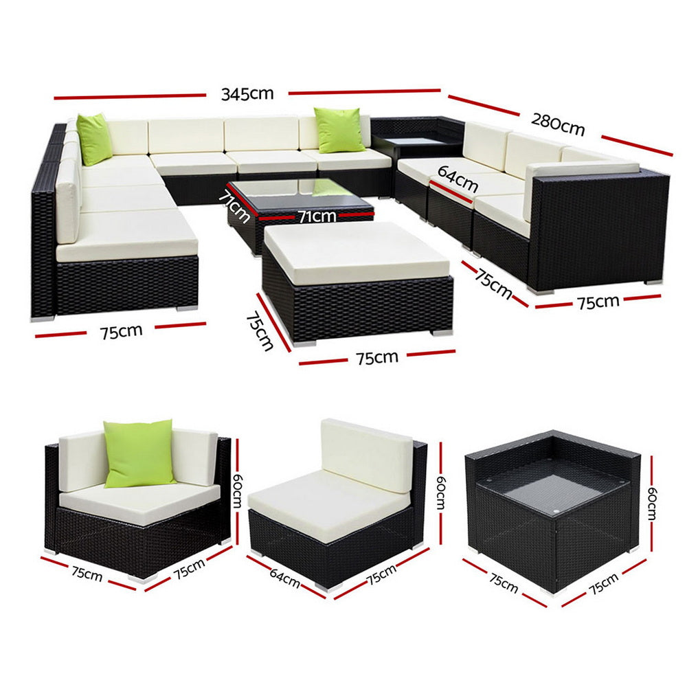 Outdoor Furniture 13PC Sofa Set with Storage Cover Wicker