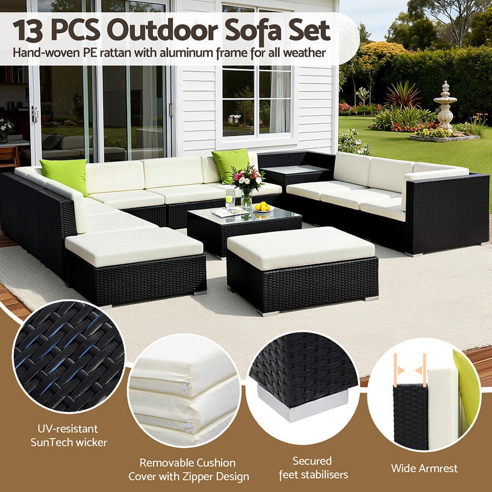 Outdoor Furniture 13PC Sofa Set with Storage Cover Wicker