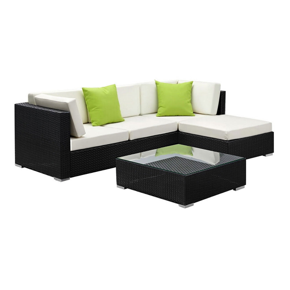 Outdoor Wicker Sofa Set (5pc) with Storage Cover