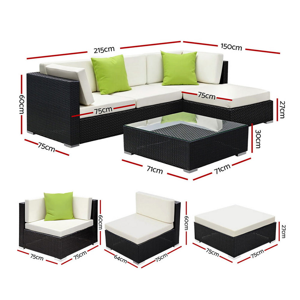 Outdoor Wicker Sofa Set (5pc) with Storage Cover