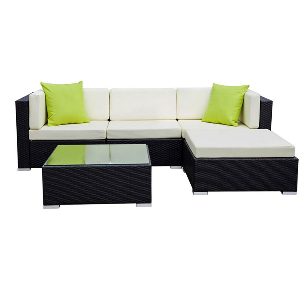 Outdoor Wicker Sofa Set (5pc) with Storage Cover