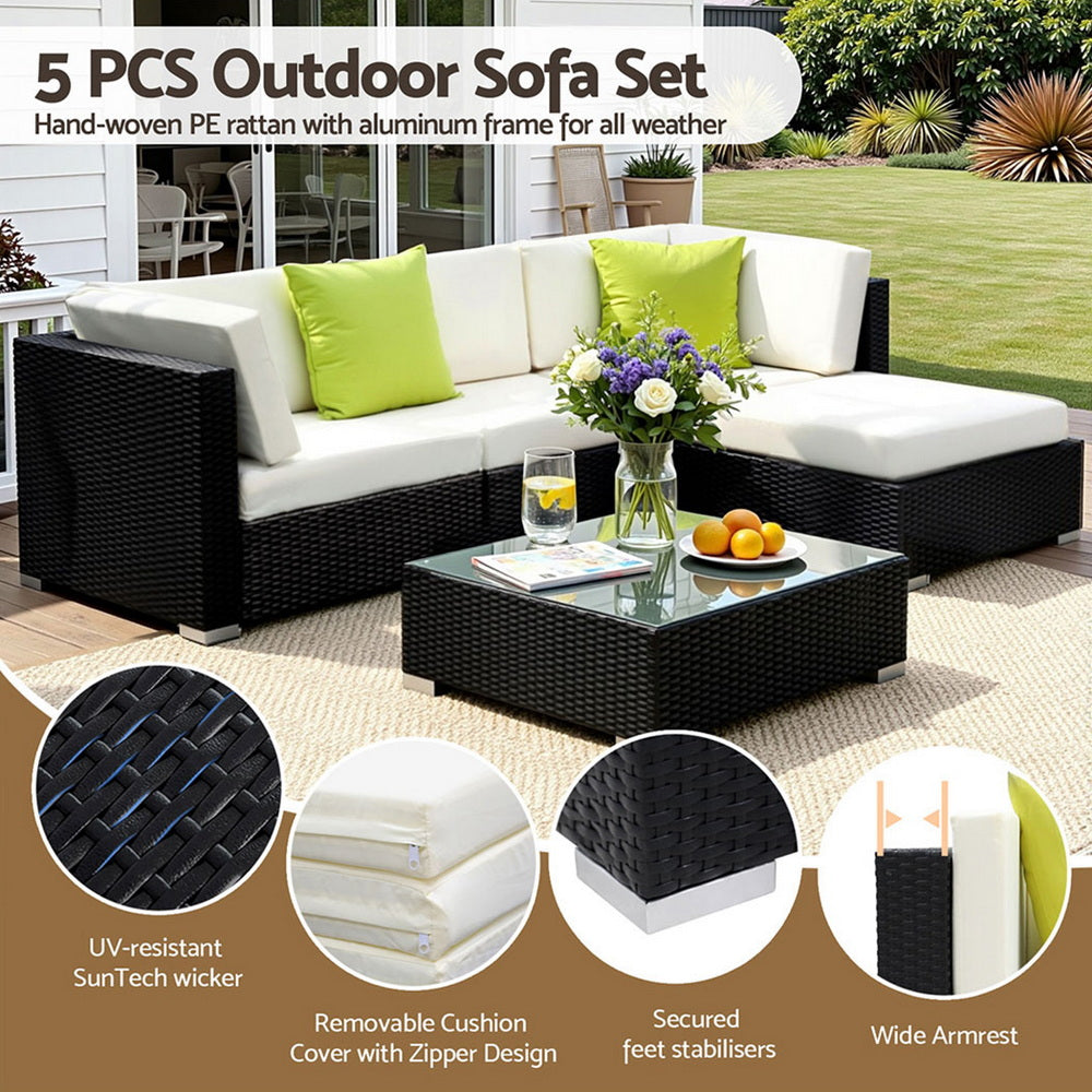 Outdoor Wicker Sofa Set (5pc) with Storage Cover