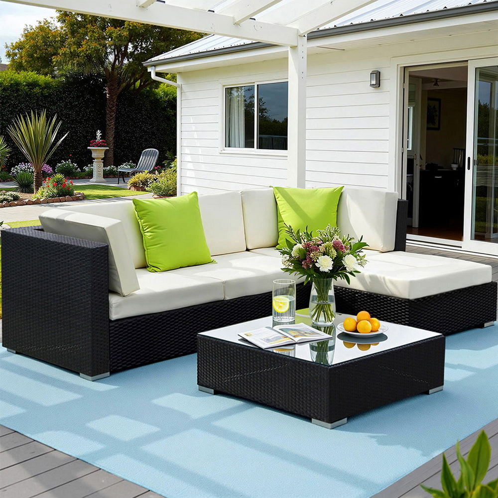 Outdoor Wicker Sofa Set (5pc) with Storage Cover