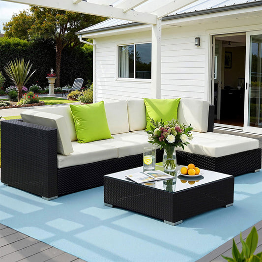 Outdoor Wicker Sofa Set (5pc) with Storage Cover