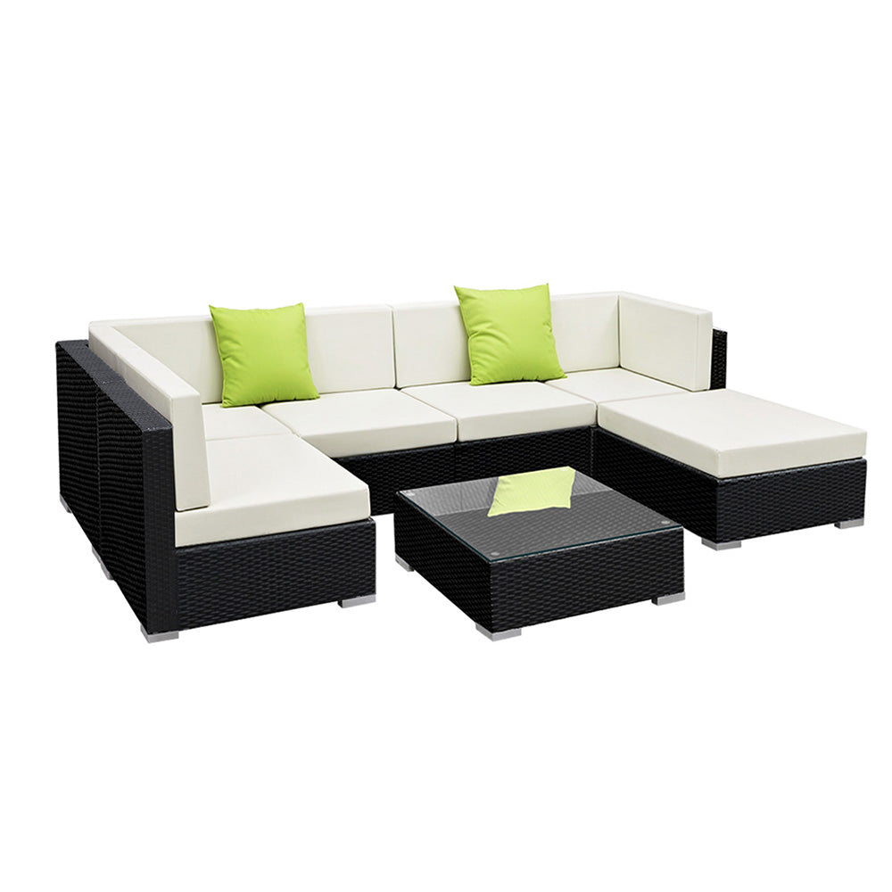 Outdoor Wicker Sofa Set (7pc) with Storage Cover
