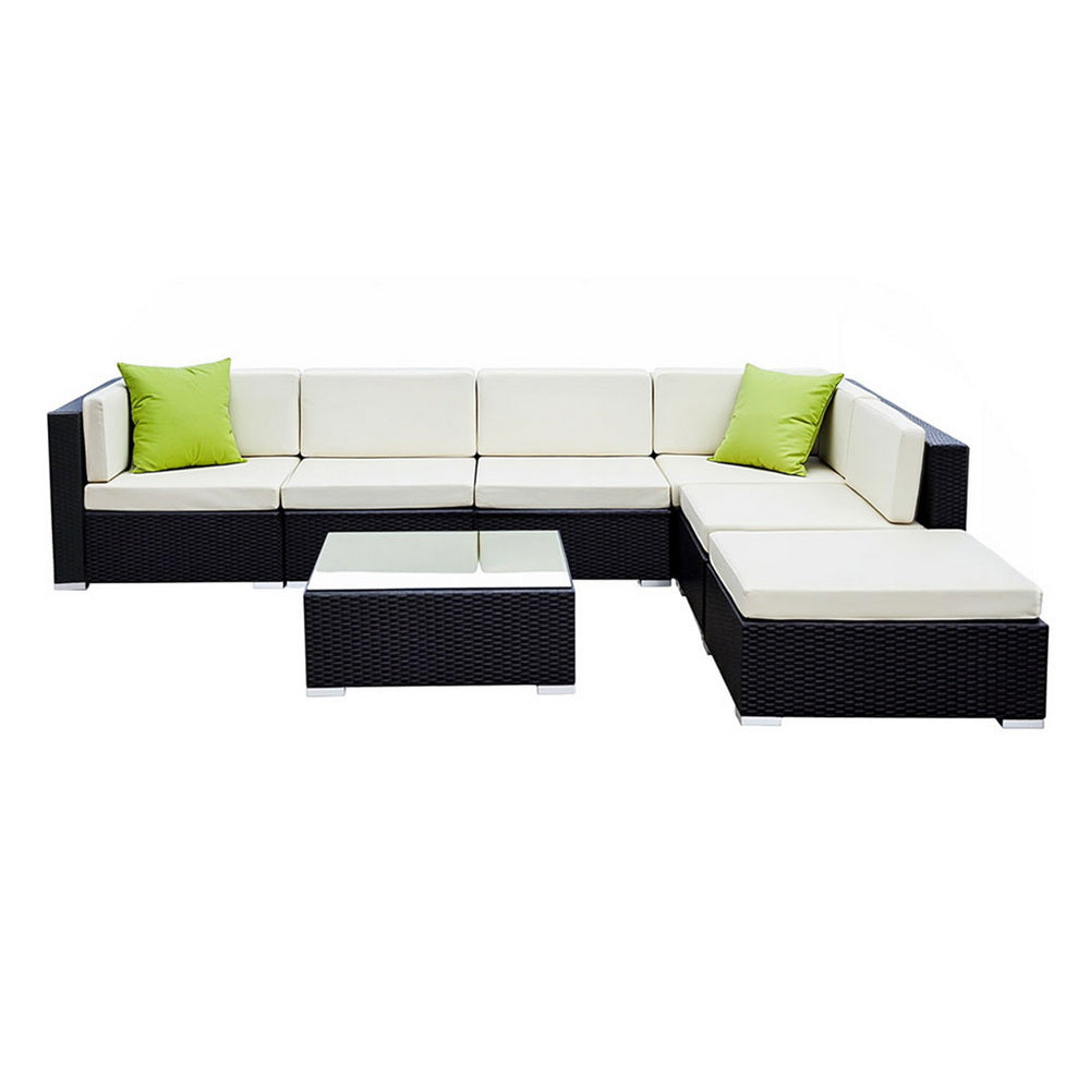 Outdoor Wicker Sofa Set (7pc) with Storage Cover