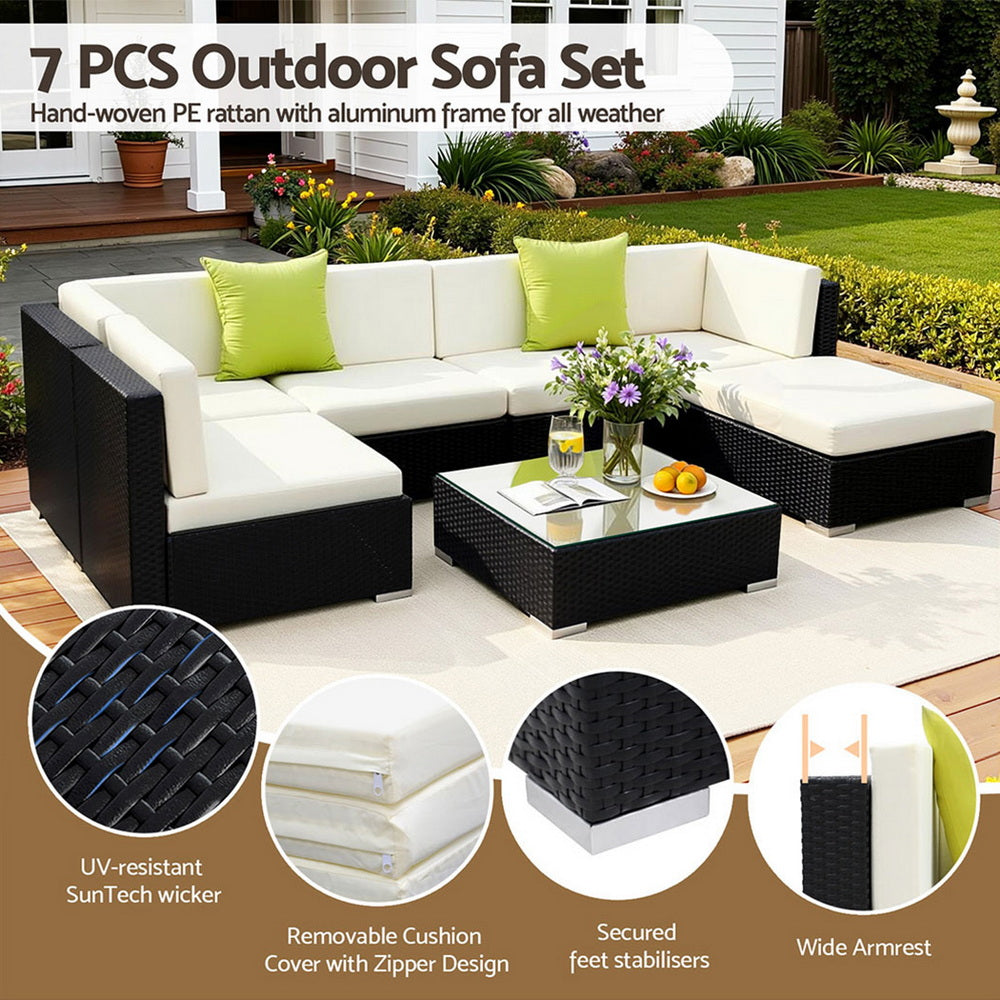 Outdoor Wicker Sofa Set (7pc) with Storage Cover
