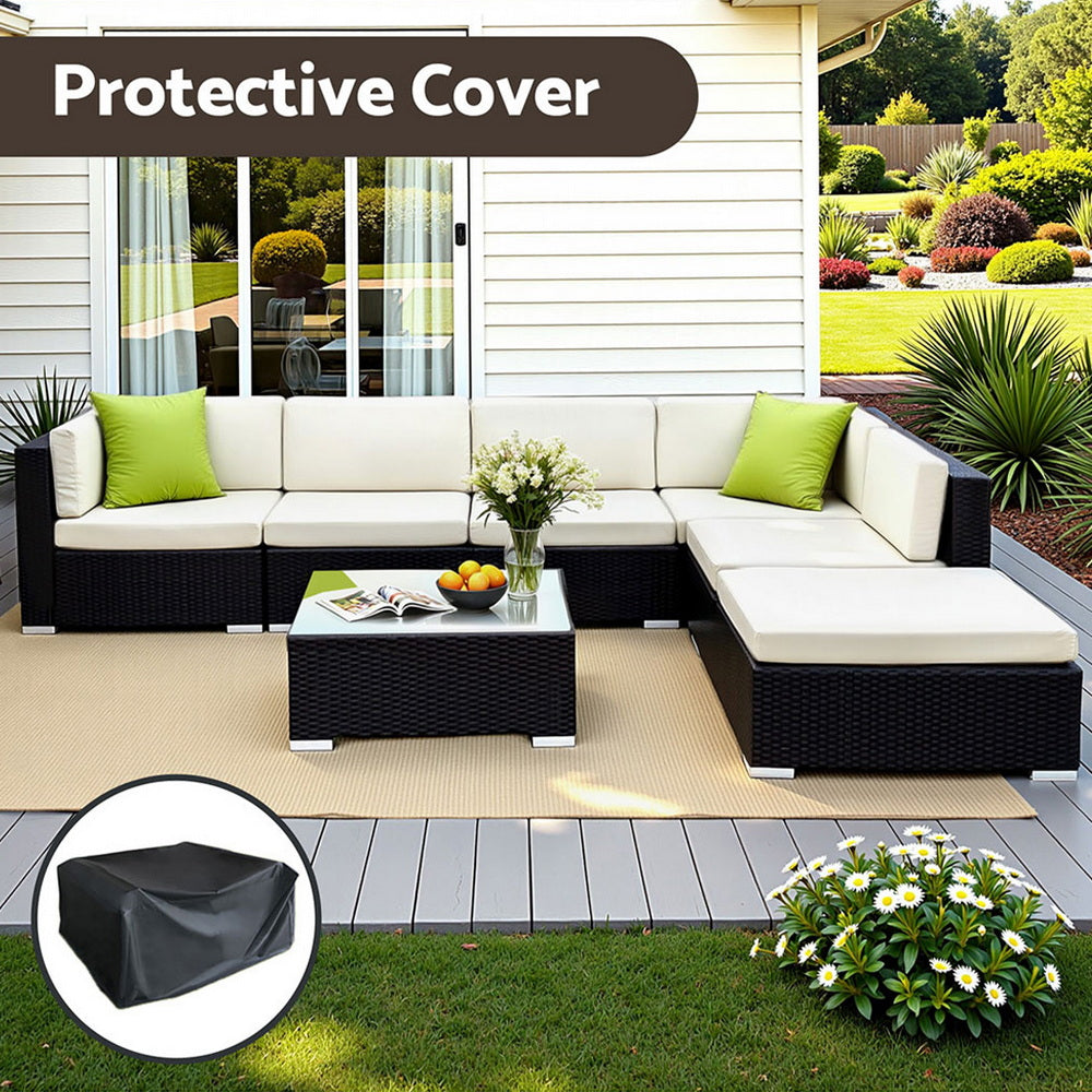 Outdoor Wicker Sofa Set (7pc) with Storage Cover