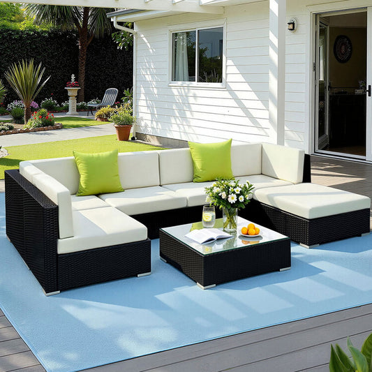 Outdoor Wicker Sofa Set (7pc) with Storage Cover