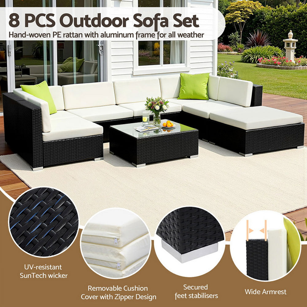Outdoor Wicker Sofa Set (8pc) with Storage Cover