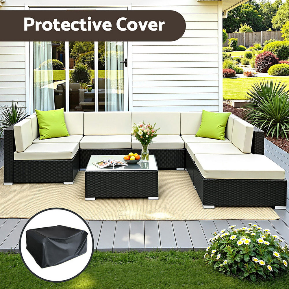 Outdoor Wicker Sofa Set (8pc) with Storage Cover